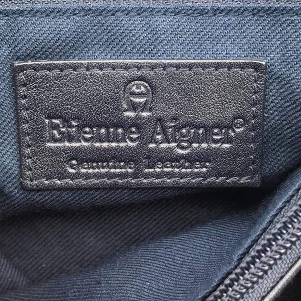 Vintage Etienne Aigner Leather Navy Blue Shoulder Bag with Gold Accents - Picture 9 of 16